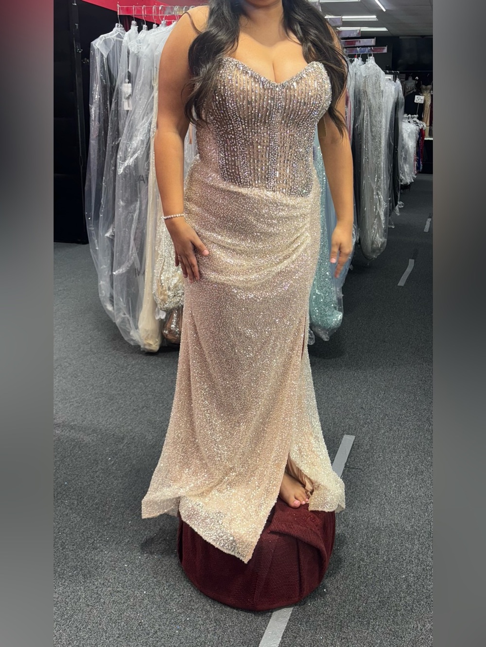 Strapless Sparkle Evening Gown in Champagne